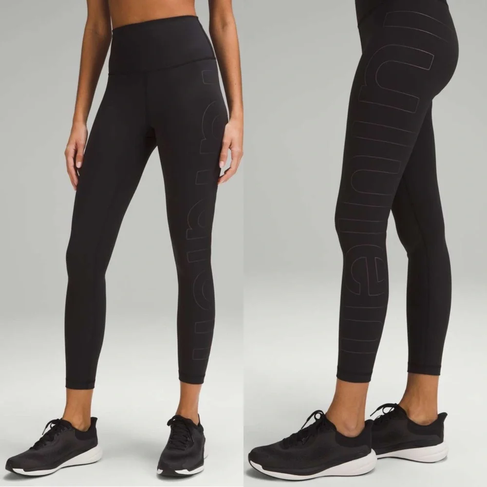 Lululemon Wunder Train High Rise Tight Athletic Legging Black Graphic Logo NWT